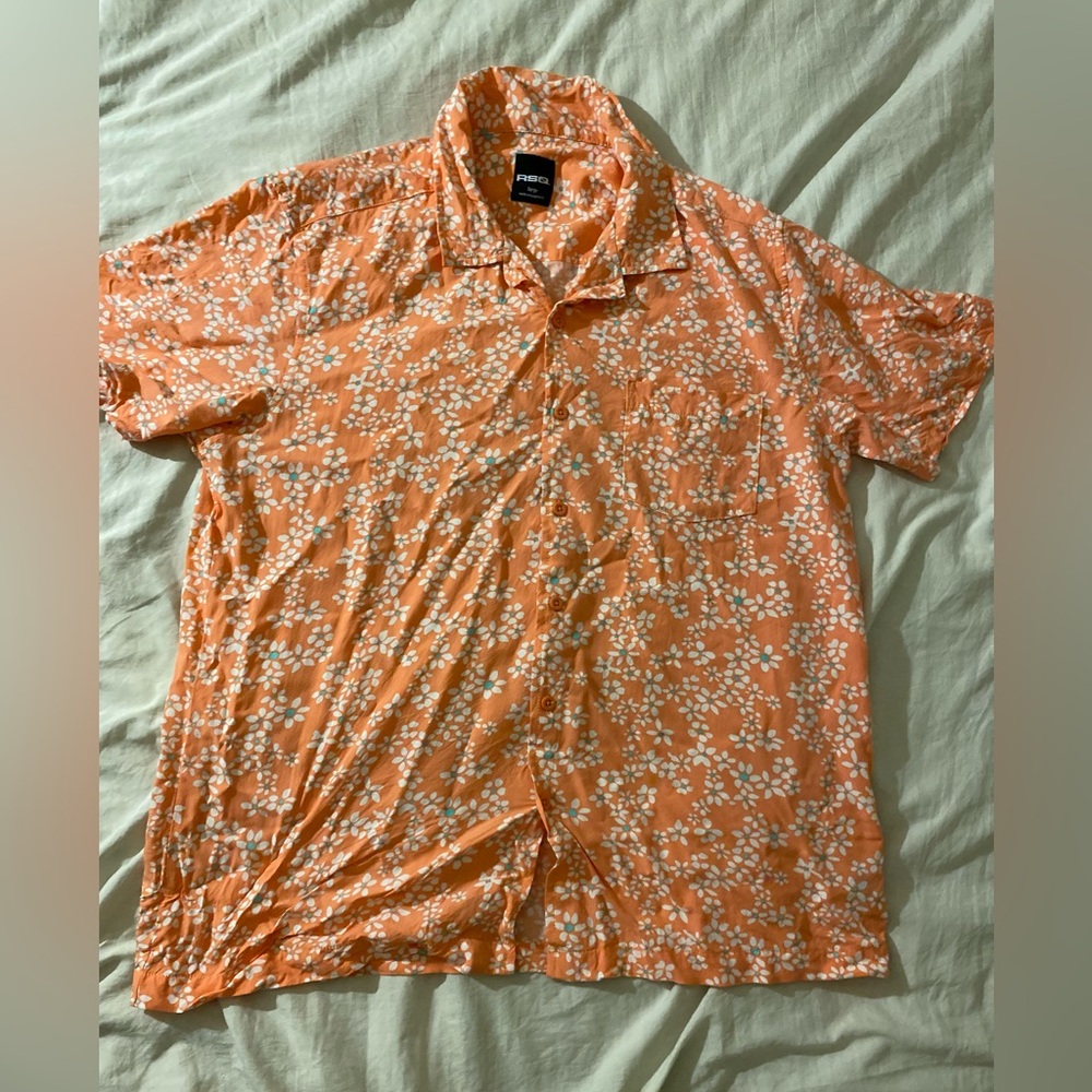 RSQ Orange and White Casual Button Down Shirt